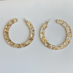 Clear Hoop Earrings with Silver Accents